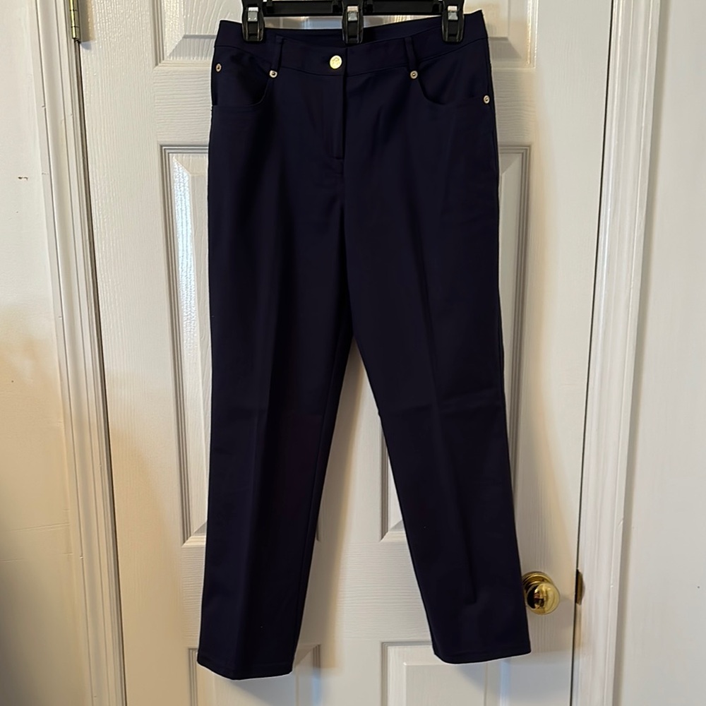 St John Sz 4 Navy Pants 15” across waist, 27” long, 11” rise